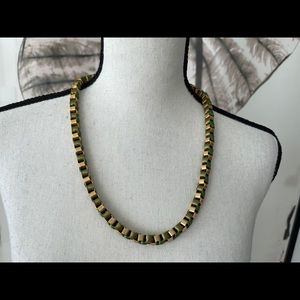 NWT Distressed Gold Box with Green Ribbon Necklace